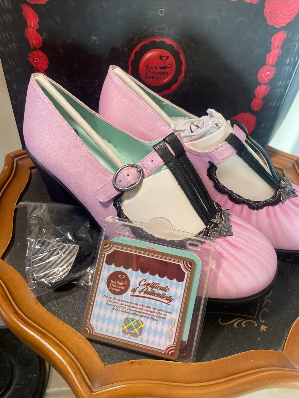 Hot Chocolate Design Pink Mary Jane Heels with Black Trim - Picture 5 of 7